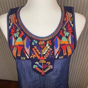 Embroidered Denim Short Sleeved Blouse